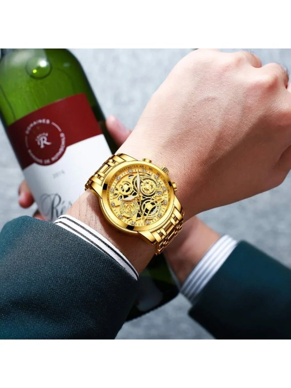 Stylish Men's Stainless Steel Quartz Watch, Luxury Minimalist Chronograph